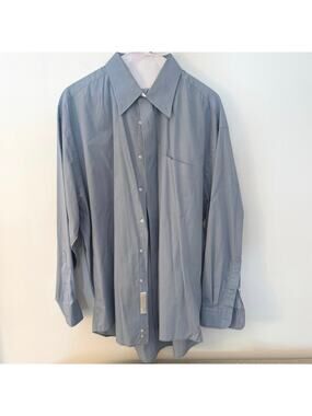 Vintage Nordstrom Dress Shirt 16.5 33 Blue Stripe Button Down Long Sleeve Pocket